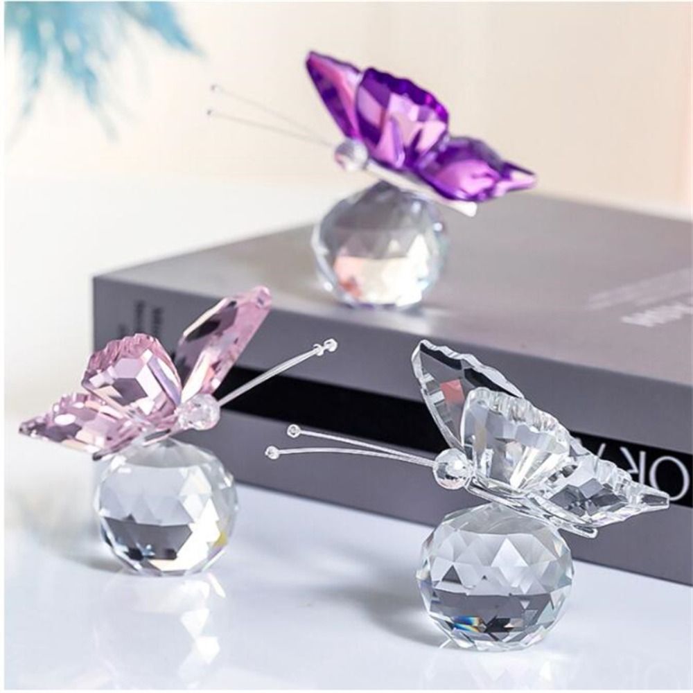 Paper Weight Crystal - Top heykelcik ile kristal kelebek ev